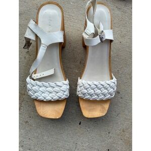 Madden Girl Cabby White Braided Platform Sandals Wood Block Heel